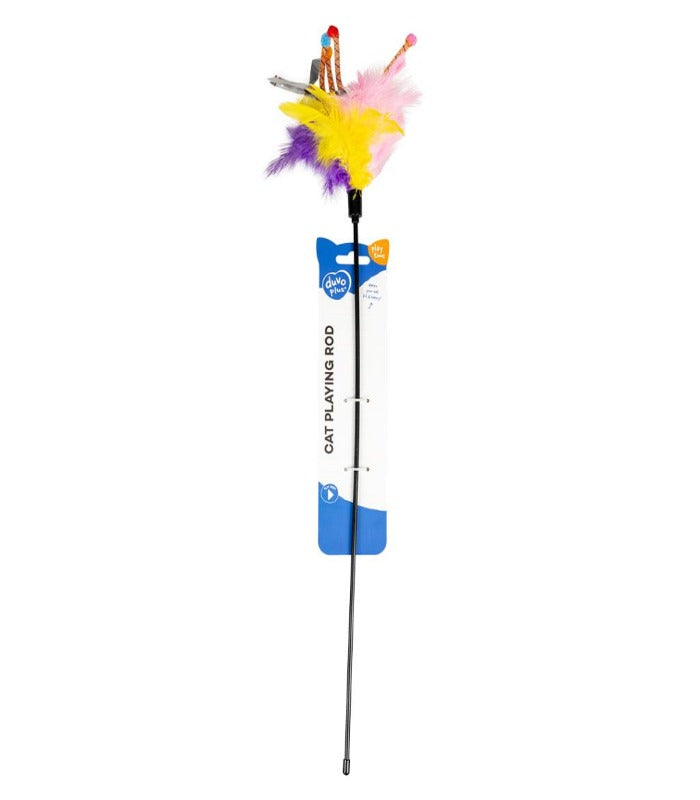 Duvo Assortment Playing Rod With Feathers Mixed Colors 62x3x1.5cm - Cat Toy