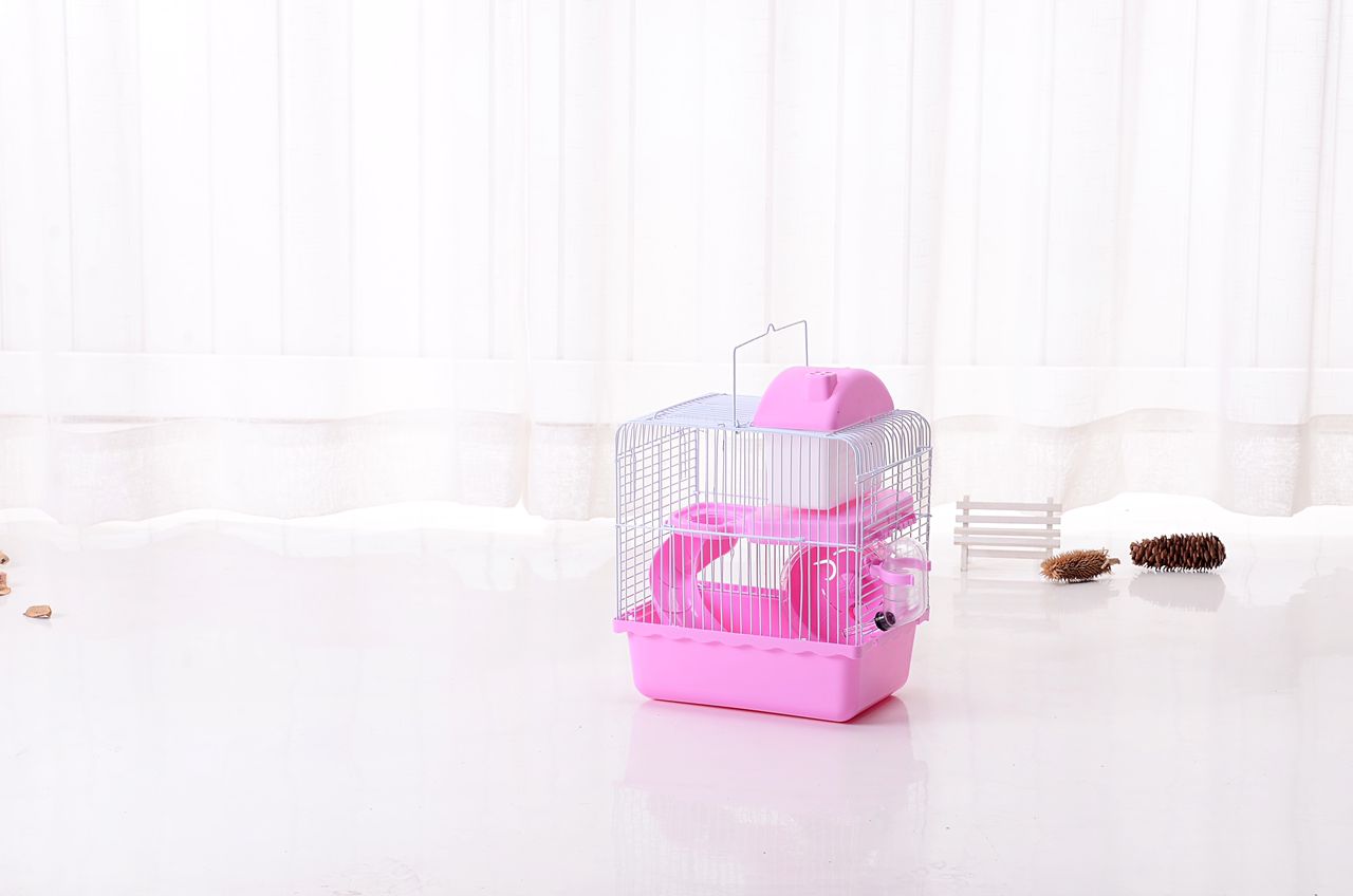 Two Floor Hamster Cage With Running Wheels, Water Bottle & Food Feeder