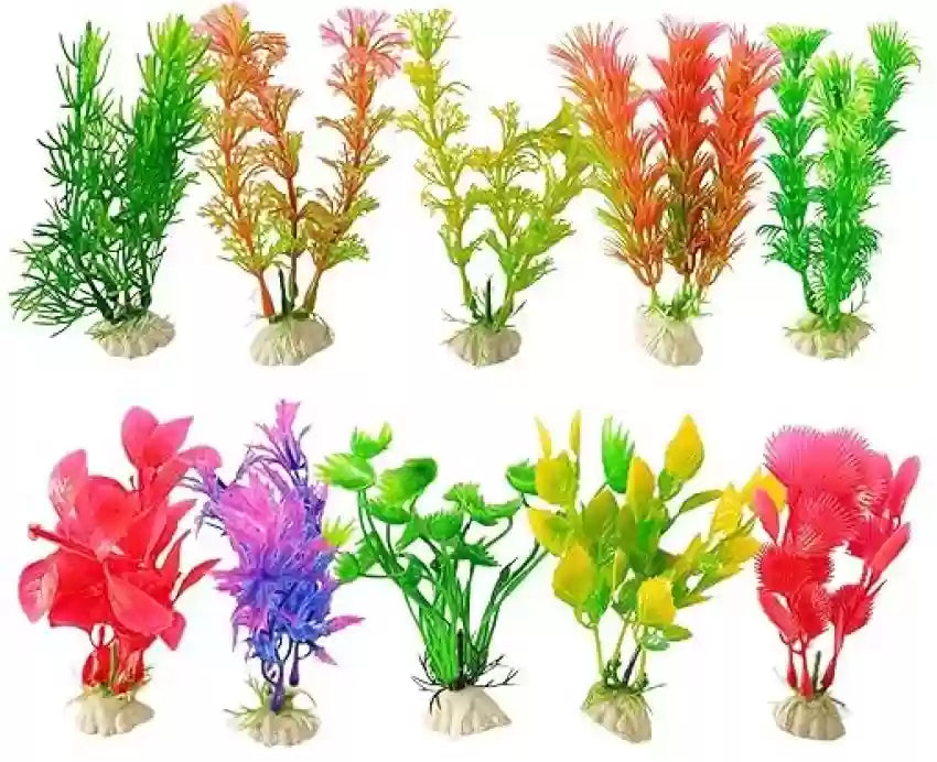 Aquarium Plastic Plant  Assorted Color- W2.5*H10 Cm