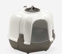 Corner Cat Litter Box - 54 x 40 x 55 cm/Grey & White