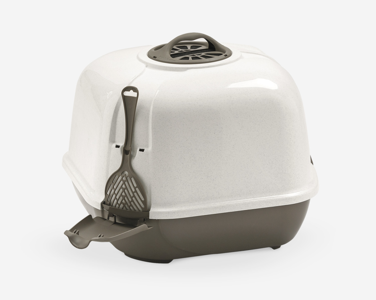 Corner Cat Litter Box - 54 x 40 x 55 cm/Grey & White